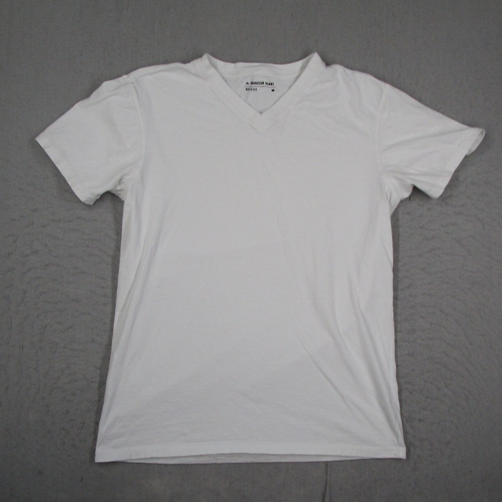 American Giant Mens V-Neck T-Shirt White Cotton Short Sleeve Made in USA Size M